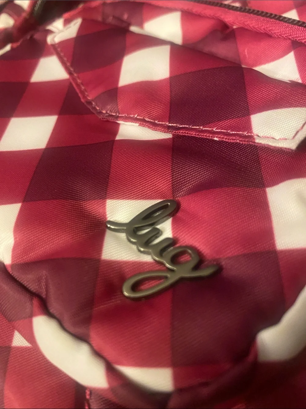 BNWNT lug Red & Pink Zipliner weekender bag w/ Floral Lining & adjustable strs
